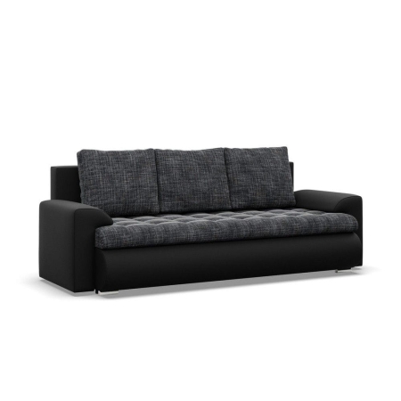 Kanapa rozkładana, Bosco, plecionka, ekoskóra, 222x96x92 cm, ciemny szary, czarny