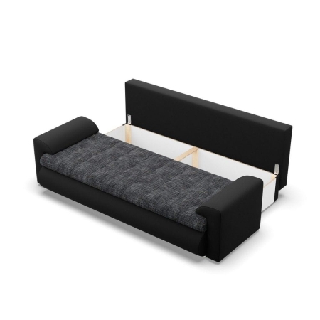 Kanapa rozkładana, Bosco, plecionka, ekoskóra, 222x96x92 cm, ciemny szary, czarny