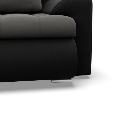 Kanapa rozkładana, Bosco, velvet, ekoskóra, 222x96x92 cm, ciemny szary, czarny