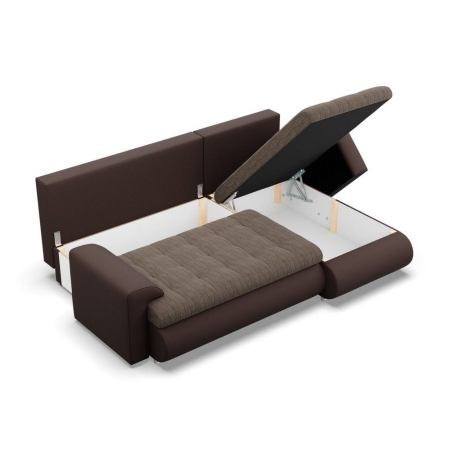 Narożnik rozkładany, prawy, Bosco, plecionka, ekoskóra, 230x159x89 cm, brązowy