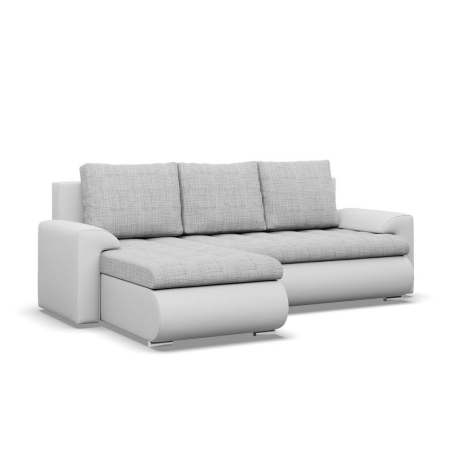 Narożnik rozkładany, lewy, Bosco, plecionka, ekoskóra, 230x159x89 cm, jasny szary, biały