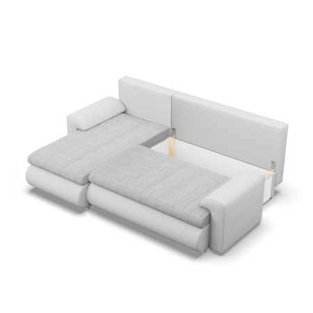 Narożnik rozkładany, lewy, Bosco, plecionka, ekoskóra, 230x159x89 cm, jasny szary, biały