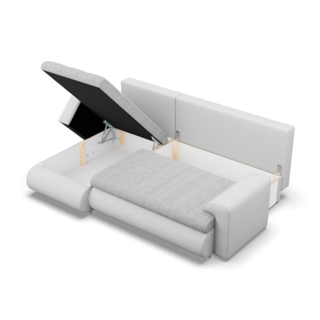 Narożnik rozkładany, lewy, Bosco, plecionka, ekoskóra, 230x159x89 cm, jasny szary, biały