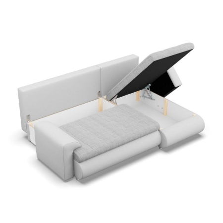 Narożnik rozkładany, prawy, Bosco, plecionka, ekoskóra, 230x159x89 cm, jasny szary, biały