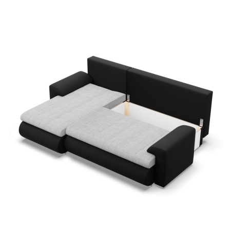 Narożnik rozkładany, lewy, Bosco, plecionka, ekoskóra, 230x159x89 cm, jasny szary, czarny