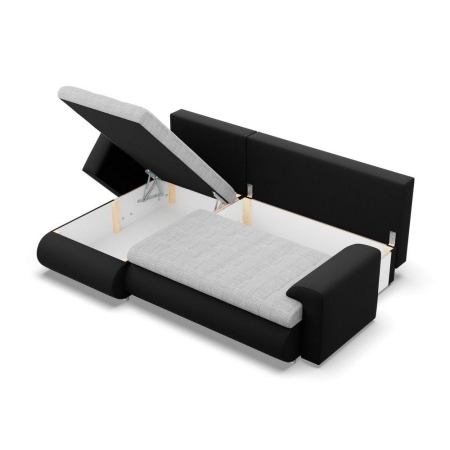 Narożnik rozkładany, lewy, Bosco, plecionka, ekoskóra, 230x159x89 cm, jasny szary, czarny