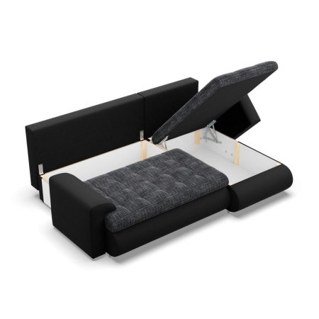 Narożnik rozkładany, prawy, Bosco, plecionka, ekoskóra, 230x159x89 cm, ciemny szary, czarny