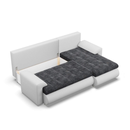 Narożnik rozkładany, prawy, Bosco, plecionka, ekoskóra, 230x159x89 cm, ciemny szary, biały