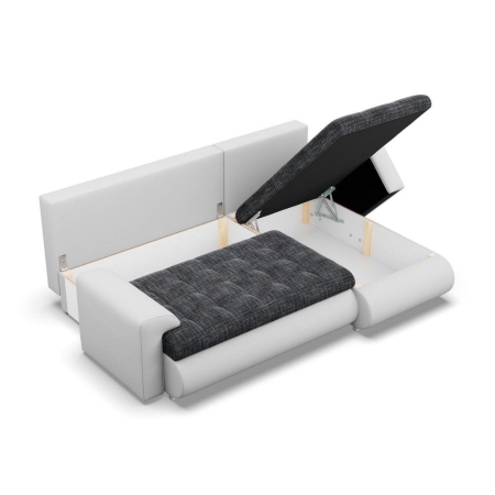 Narożnik rozkładany, prawy, Bosco, plecionka, ekoskóra, 230x159x89 cm, ciemny szary, biały