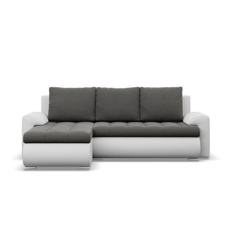 Narożnik rozkładany, lewy, Bosco, velvet, ekoskóra, 230x159x89 cm, ciemny szary, biały