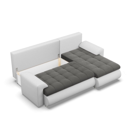 Narożnik rozkładany, prawy, Bosco, velvet, ekoskóra, 230x159x89 cm, ciemny szary, biały