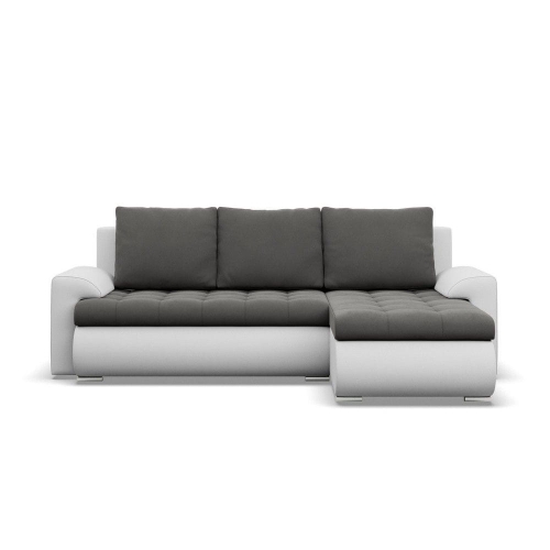 Przejdź do produktu Narożnik rozkładany, prawy, Bosco, velvet, ekoskóra, 230x159x89 cm, ciemny szary, biały