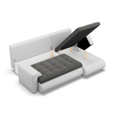 Narożnik rozkładany, prawy, Bosco, velvet, ekoskóra, 230x159x89 cm, ciemny szary, biały