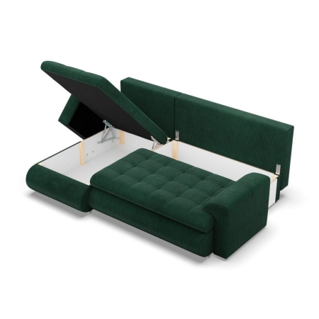 Narożnik rozkładany, lewy, Bosco, sztruks, 230x159x89 cm, butelkowa zieleń