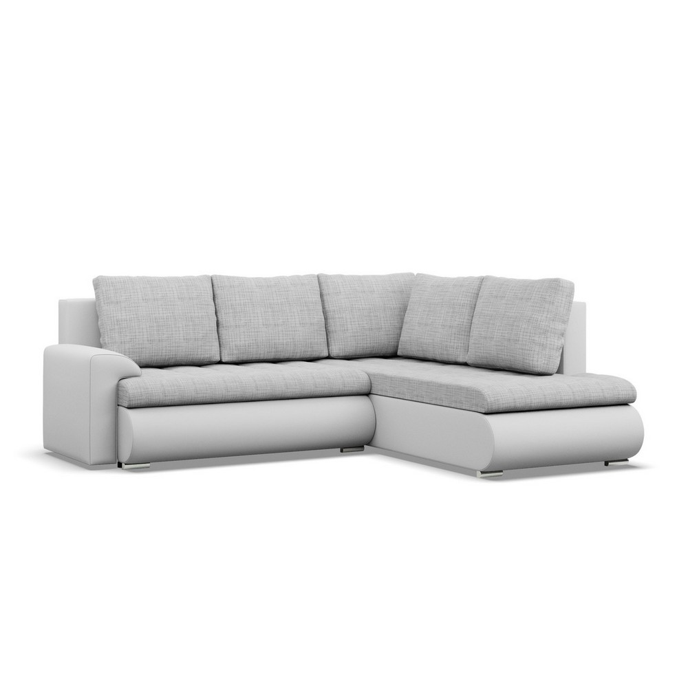 Narożnik z otomaną, prawy, BOSCO, ekoskóra, plecionka, 230x200x89 cm, biały, jasny szary