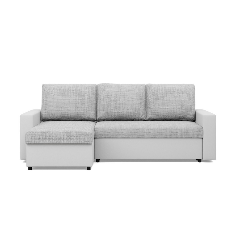 Narożnik uniwersalny, CAPERO, ekoskóra, plecionka, 231x140x92 cm, biały, jasny szary