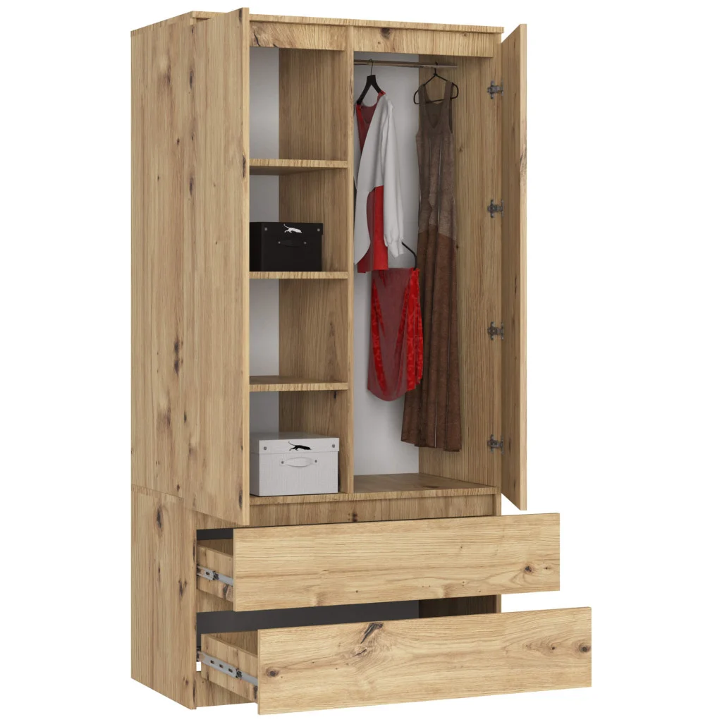 Szafa do sypialni, 2 szuflady, drzwi, DORMI, 90x51x180 cm, dąb artisan, mat