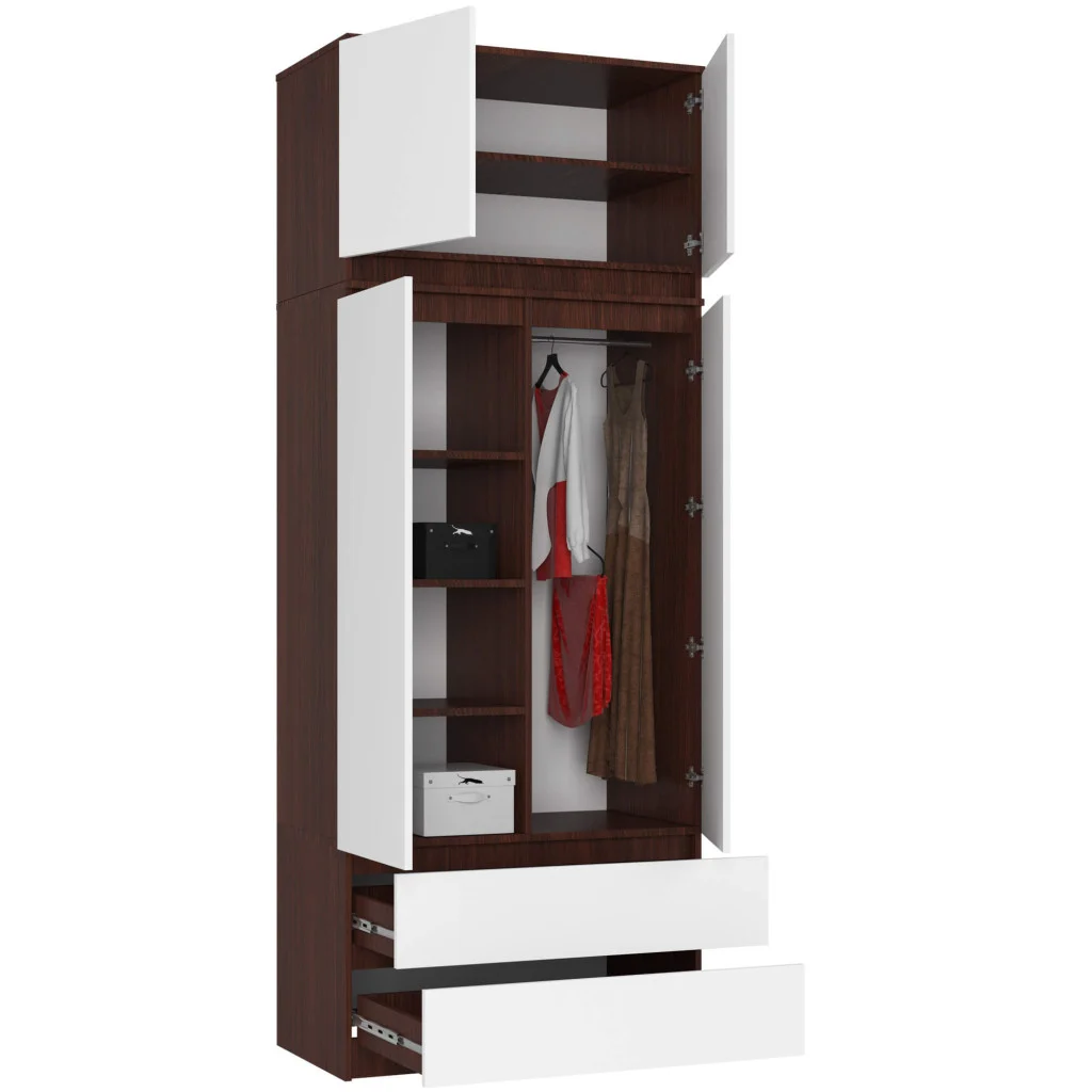 Szafa do sypialni, nadstawka, DORMI, 90x51x234 cm, wenge, biel, mat