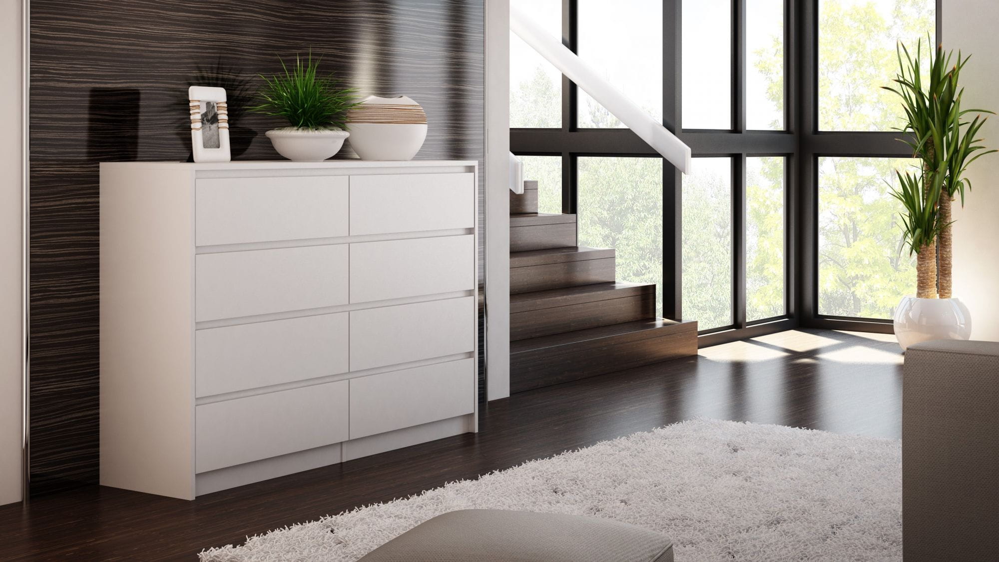 Komoda do sypialni, salonu, K8, 140x40x97 cm, biel, mat