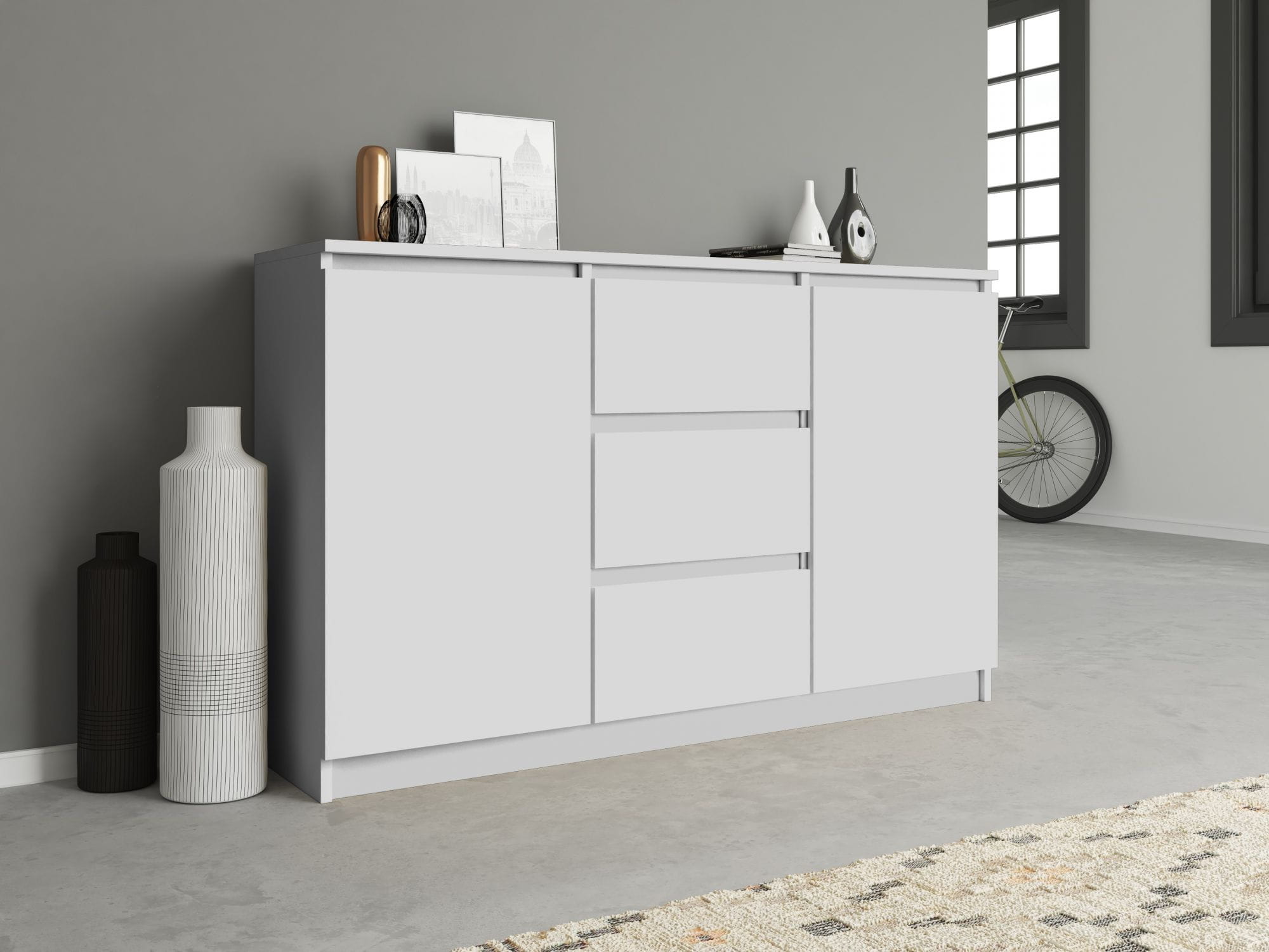 Komoda do sypialni, pokoju, 2D3S, 120x30x75 cm, biel, mat