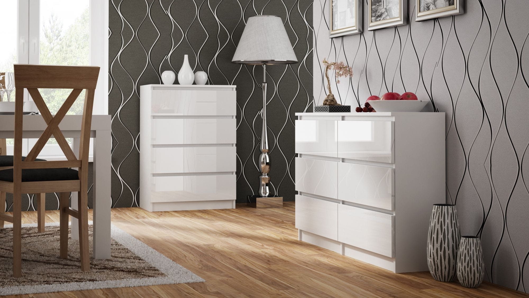 Komoda do sypialni, salonu, M6, 140x40x77 cm, biel, połysk