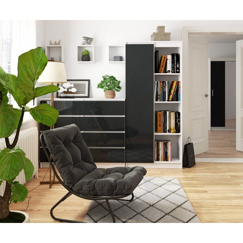 Regał biurowy, zamykany, półki, ORDO, 80x35x180 cm, biały, grafit, połysk