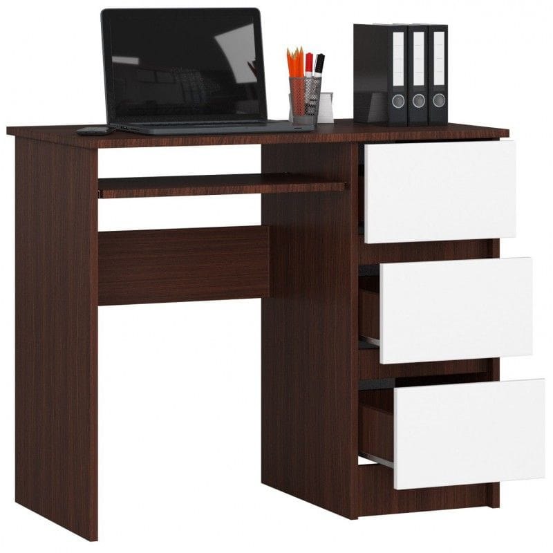 Biurko komputerowe, szuflady, prawe, ASTOR, 90x50x77 cm, wenge, biel, mat