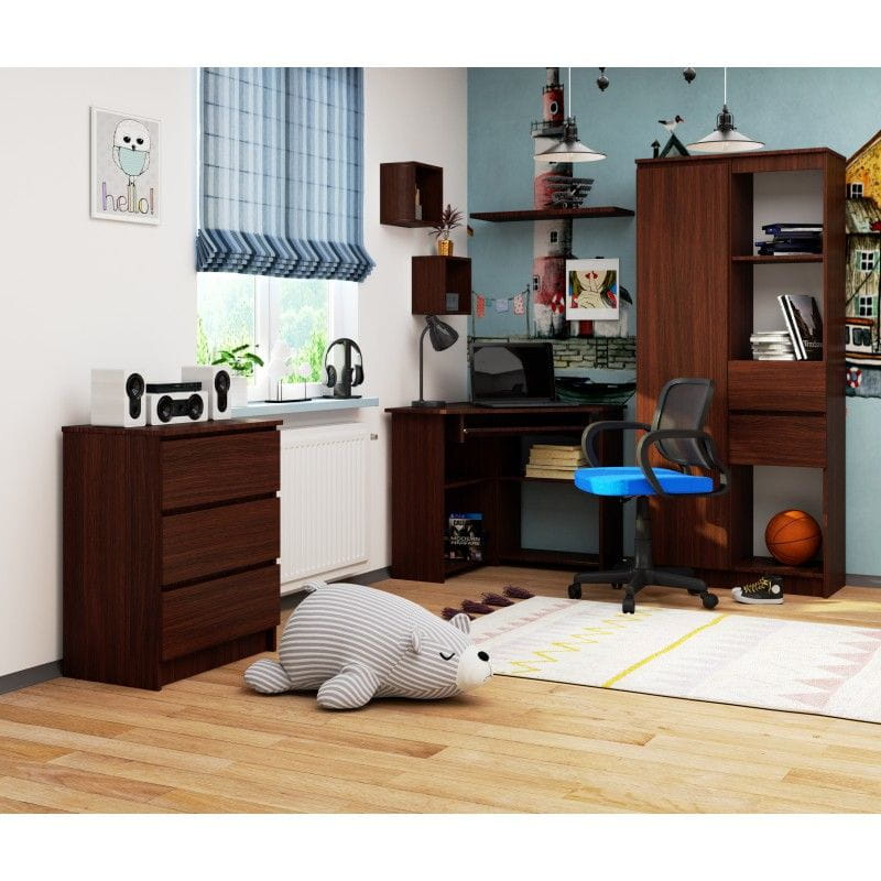 Małe biurko narożne, półki, CORTA, 80x80x74 cm, wenge, mat