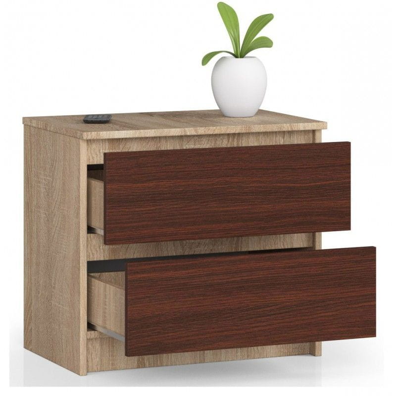 Szafka nocna, 2 szuflady, ALMA, 60x40x55 cm, dąb sonoma, wenge, mat