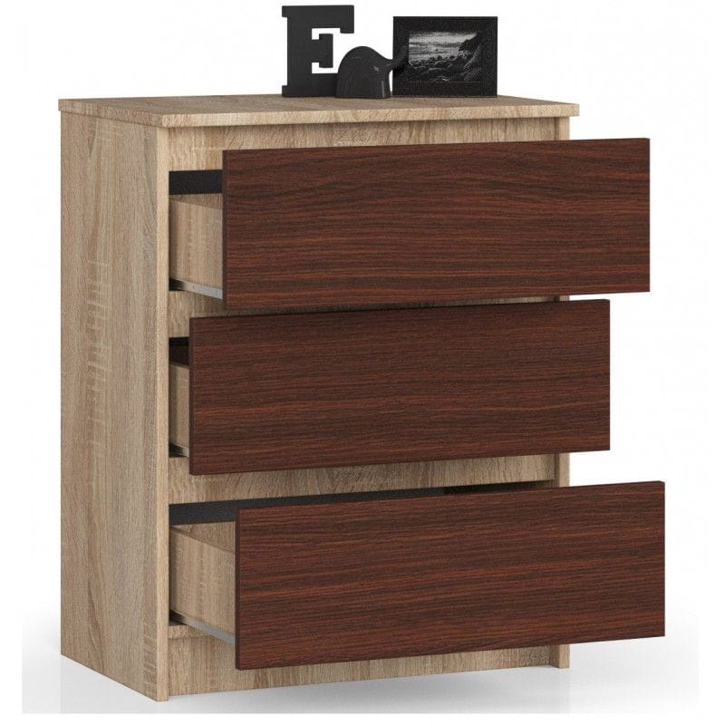 Komoda do sypialni, 3 szuflady, STILO, 60x40x77 cm, dąb sonoma, wenge, mat