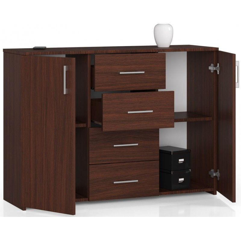 Komoda do sypialni, drzwi, 4 szuflady, LENA, 110x35x80 cm, wenge, mat