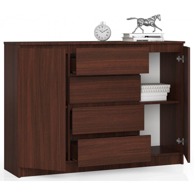 Komoda do sypialni, 4 szuflady, półki, CANTO, 140x40x99 cm, wenge, mat
