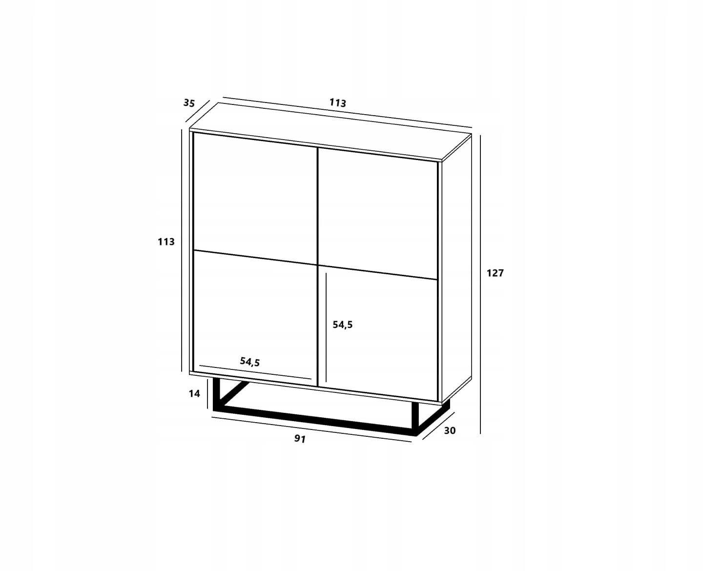 Komoda do salonu, loft, NORD, 113x35x127 cm, dąb wotan, czarny, mat