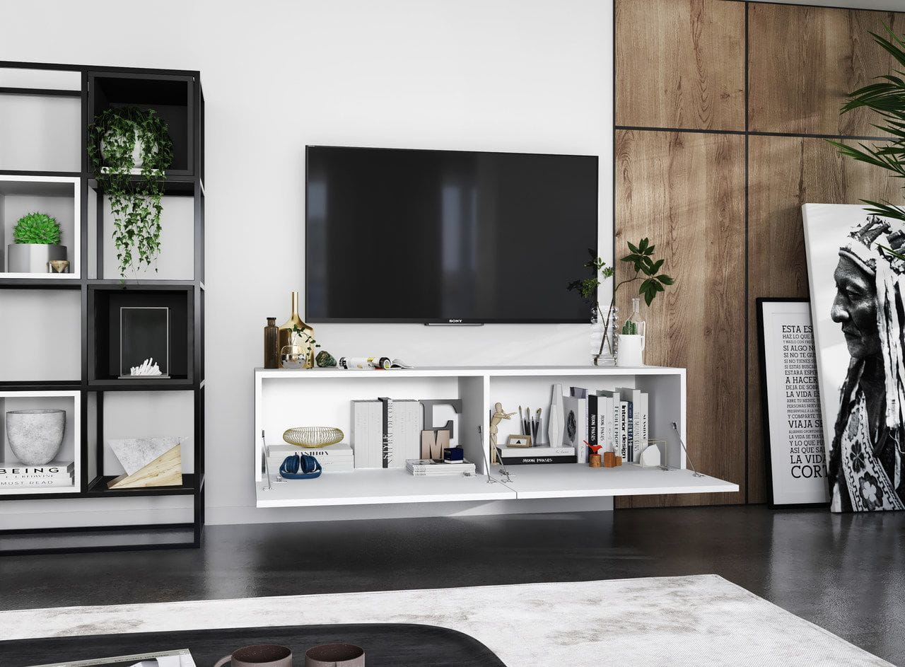 Szafka RTV, wisząca, SANO, 120x35x30 cm, biel, mat
