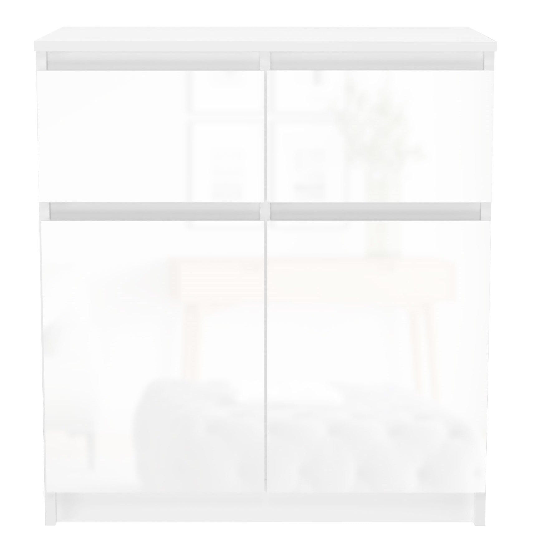 Nowoczesna komoda Malaga, 2D2S, 70x40x77 cm, biel, połysk