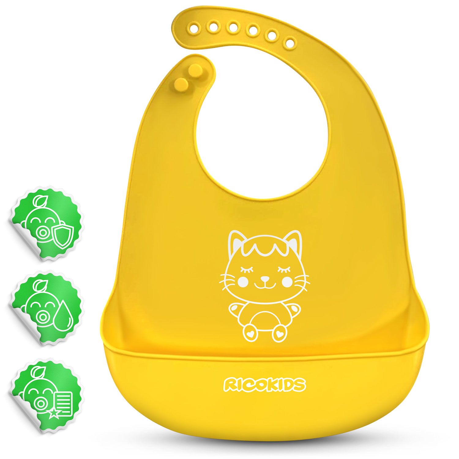 Śliniaczek silikonowy do karmienia, Ricokids, żółty