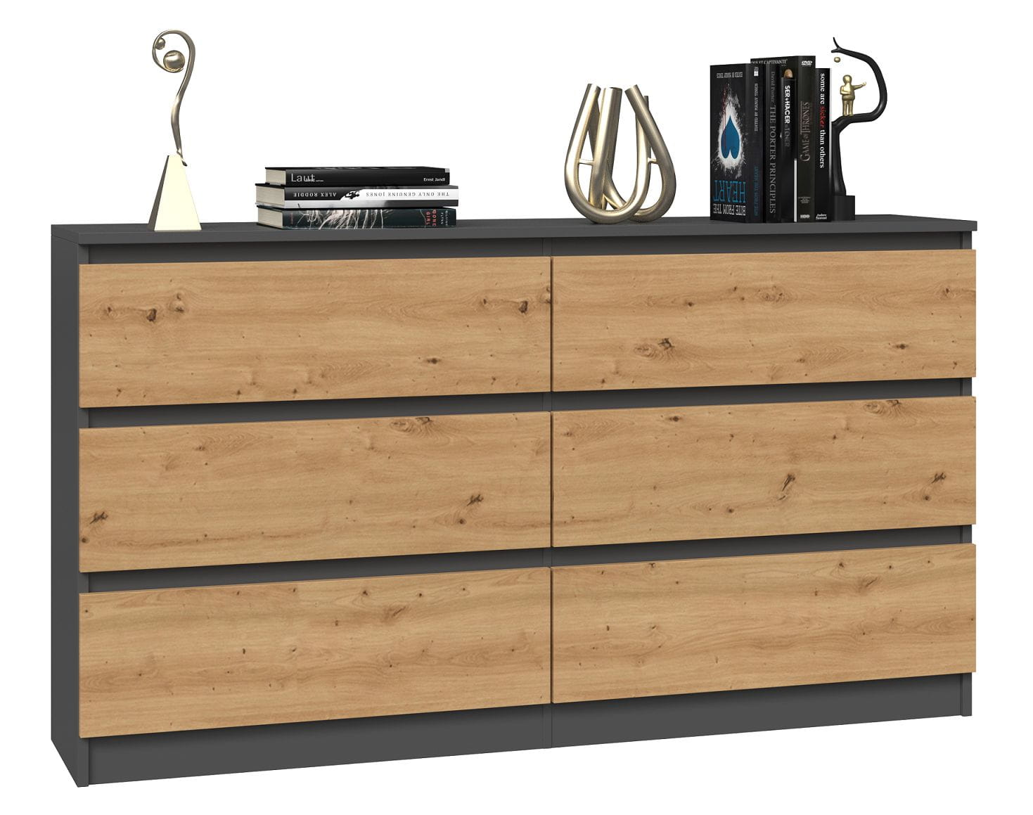 Komoda do sypialni, salonu, M6, 138x40x77 cm, antracyt, dąb artisan, mat