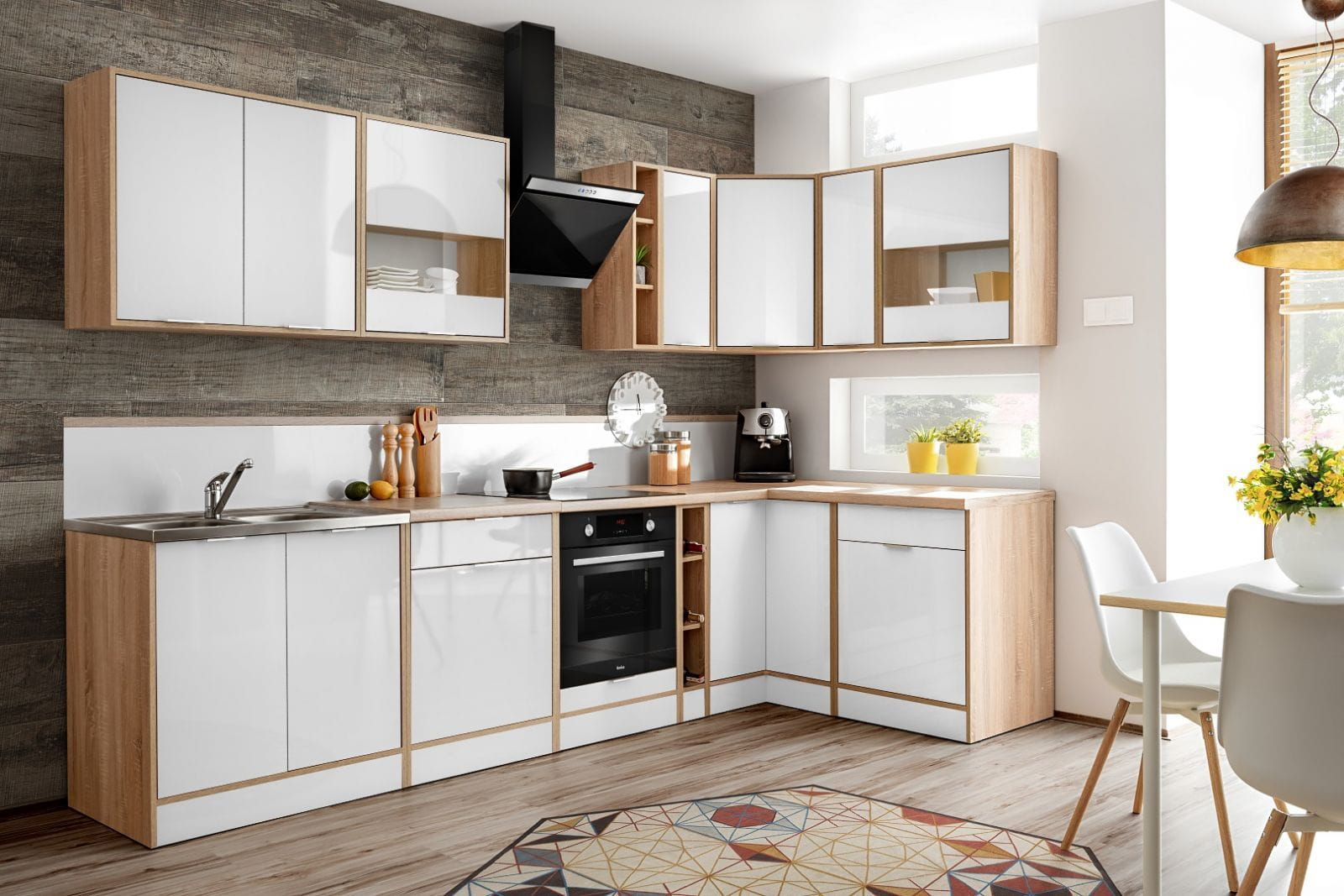 Szafka kuchenna, podwójna, TOSCANA, 60x30x72 cm, biel, dąb sonoma, połysk