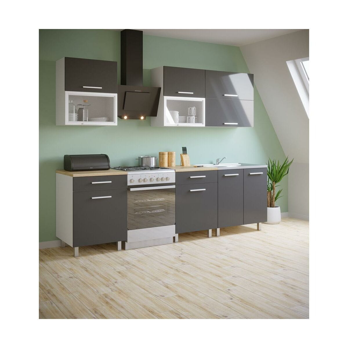 Szafka kuchenna stojąca, wąska, AMARO, 40x58x81 cm, biel, grafit, połysk