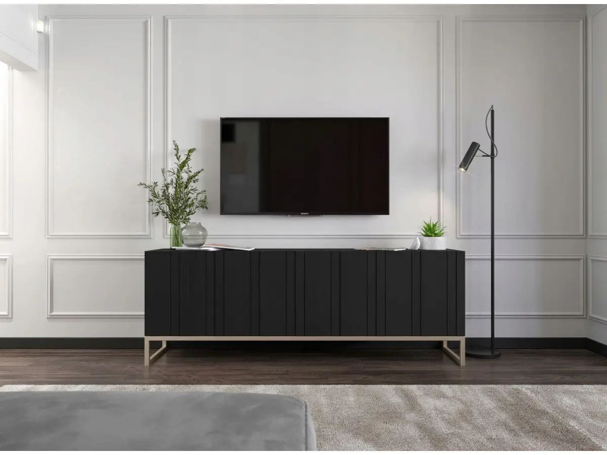 Komoda RTV, szafka stojąca, glamour, GRAVO, 150x37x53 cm, czarny, mat