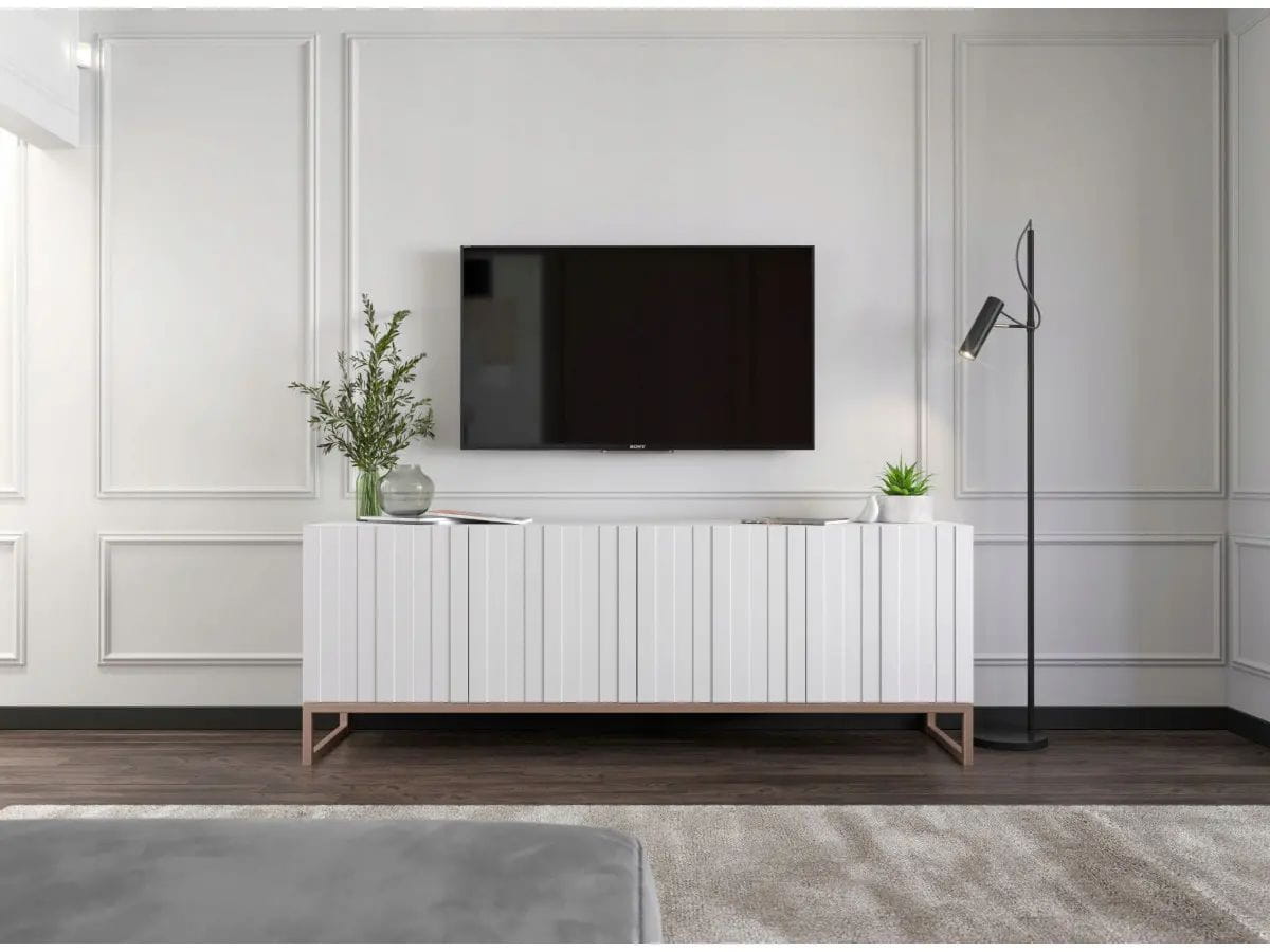 Komoda RTV, szafka stojąca, glamour, GRAVO, 150x37x53 cm, biały, mat
