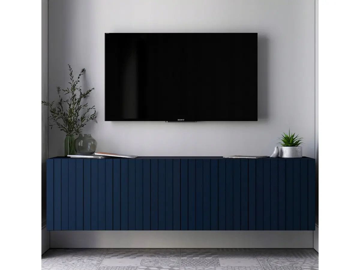 Komoda RTV, szafka wisząca, glamour, GRAVO, 150x37x39 cm, granatowy, mat