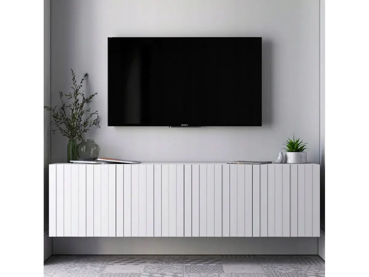 Komoda RTV, szafka wisząca, glamour, GRAVO, 150x37x39 cm, biały, mat
