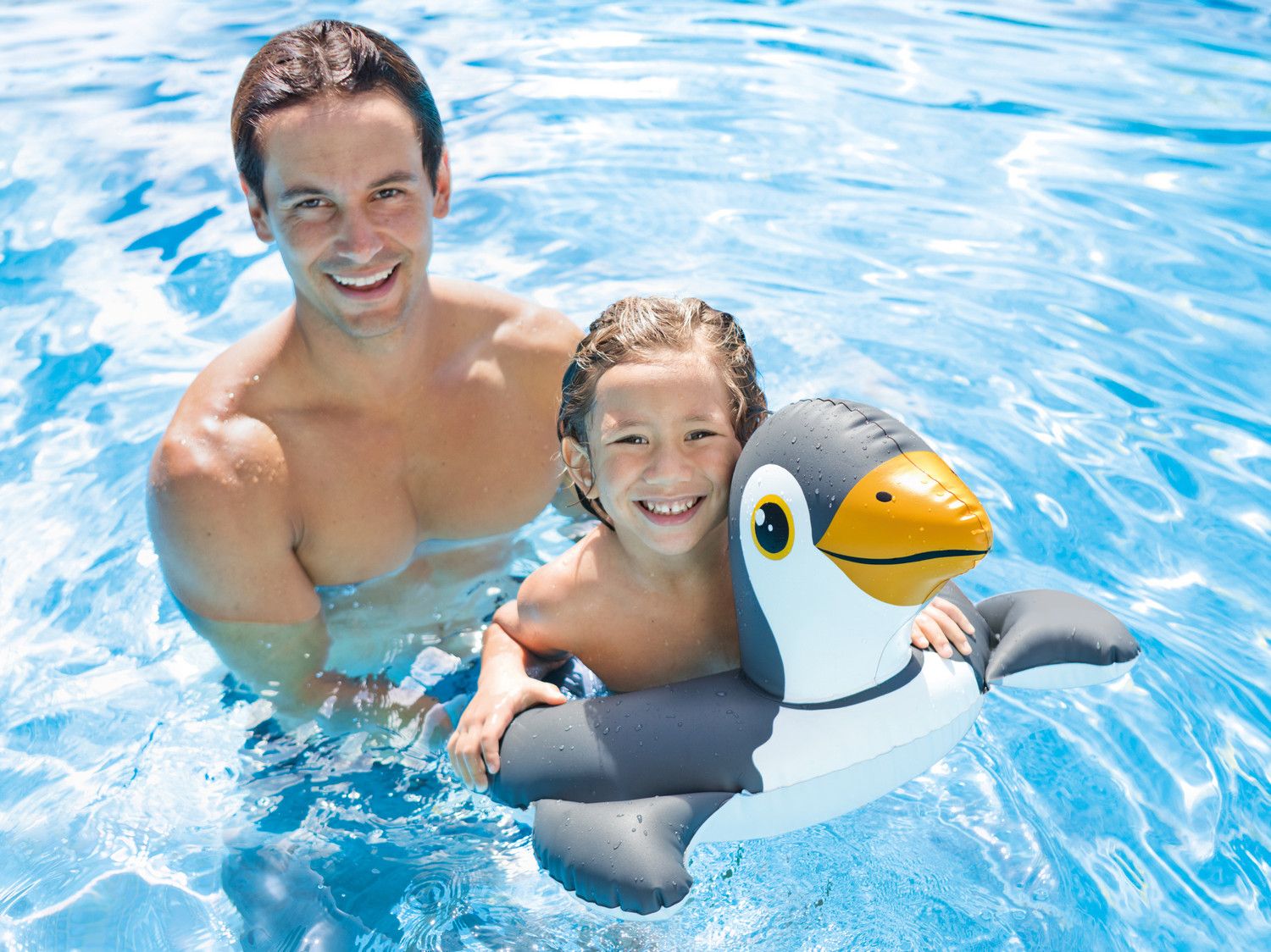 Kółko do pływania na basen, pingwin, Intex, 64x64 cm, czarny, biały