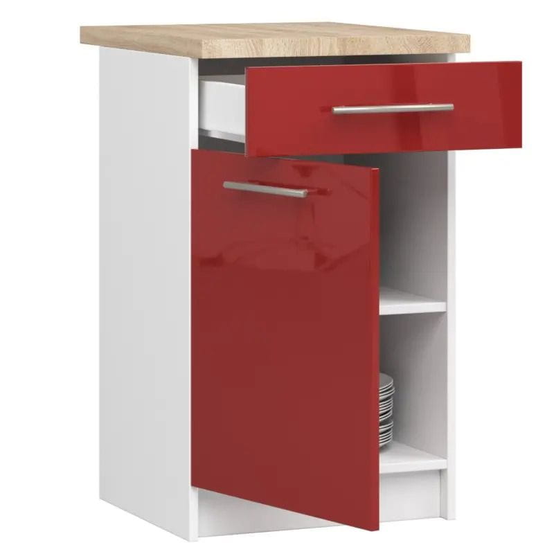 Szafka do kuchni z blatem, KLARA, 50x60x85 cm, biały, czerwony, połysk