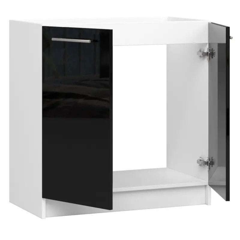 Szafka pod zlewozmywak, KLARA, 80x46x82 cm, biały, czarny, połysk