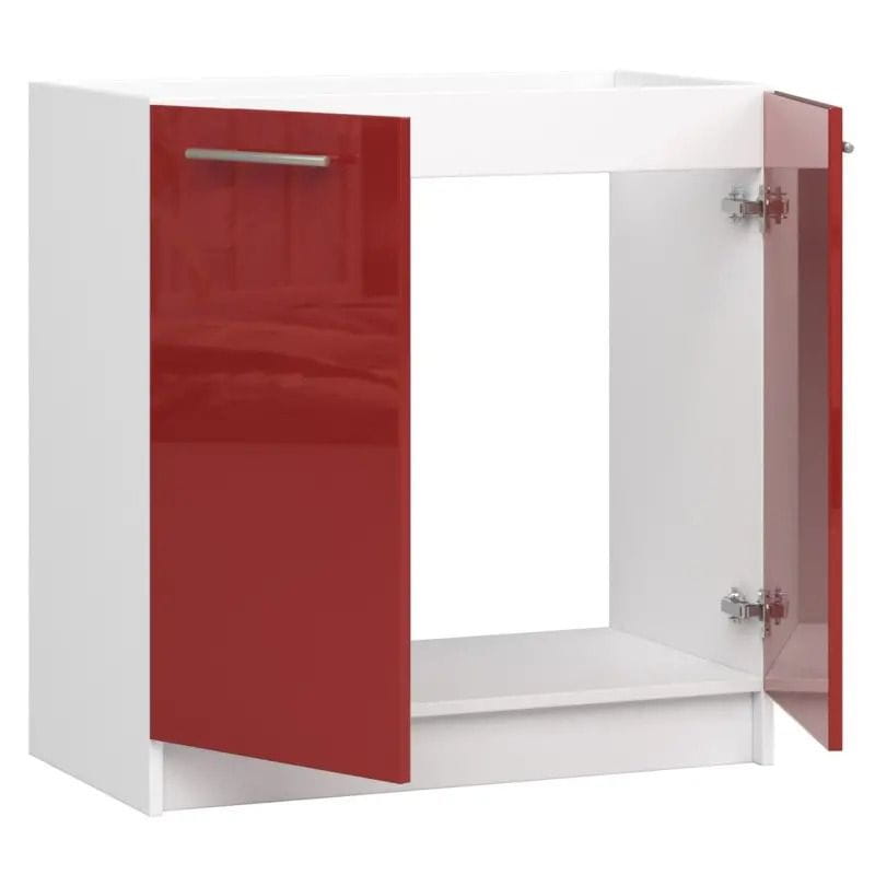 Szafka pod zlewozmywak, KLARA, 80x46x82 cm, biały, czerwony, połysk