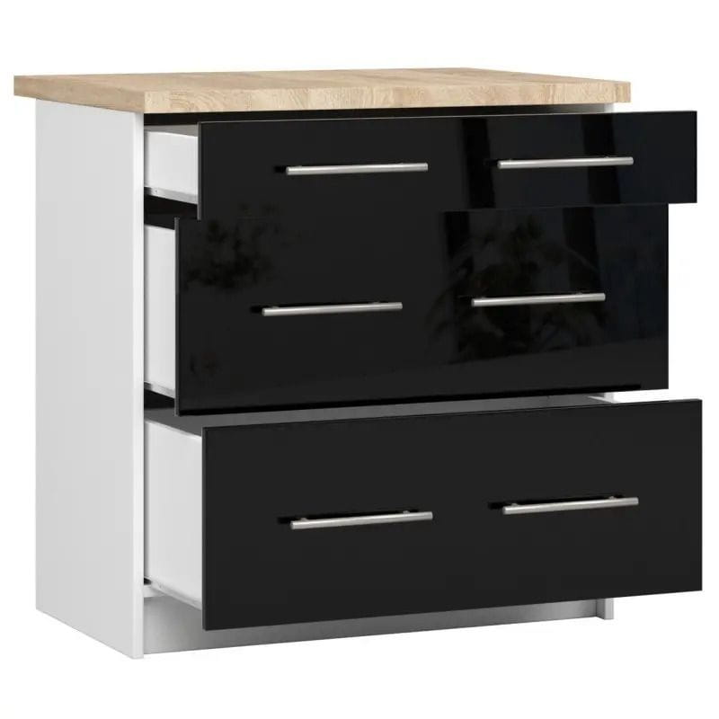 Szafka kuchenna z blatem, KLARA, 80x60x85 cm, biały, czarny, połysk