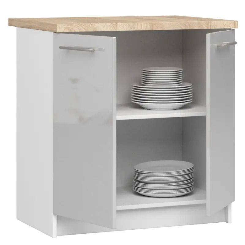 Szafka stojąca z blatem, KLARA, 80x60x85 cm, biały, metalik, połysk