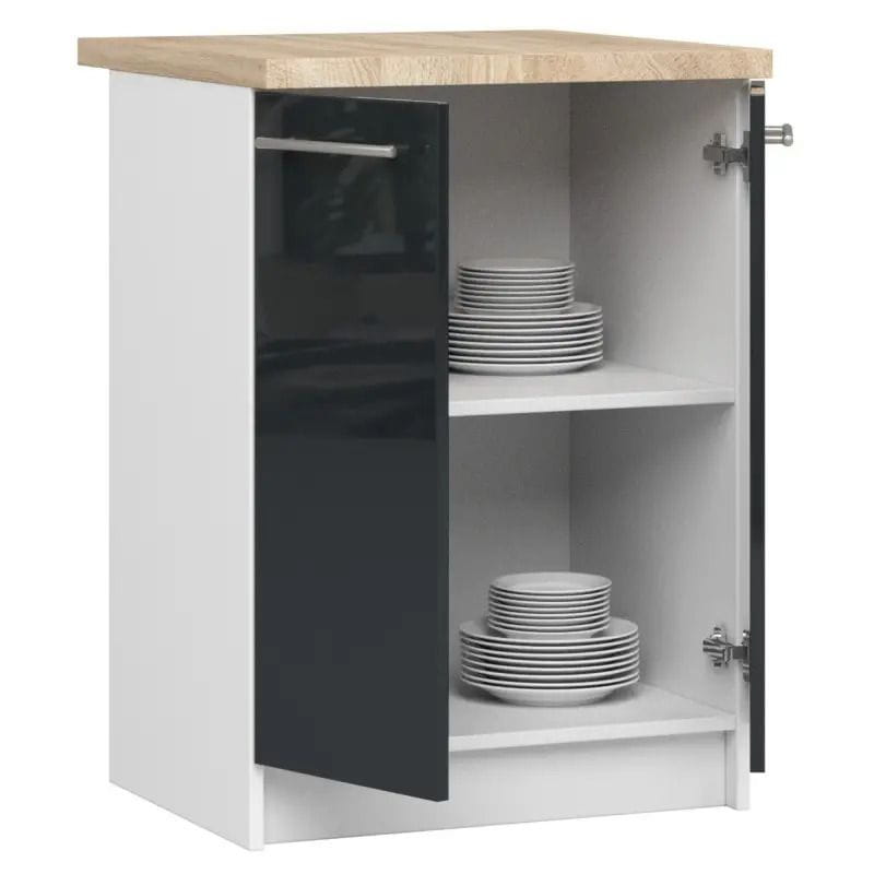 Szafka stojąca, kuchenna, KLARA, 60x60x85 cm, biały, grafit, połysk